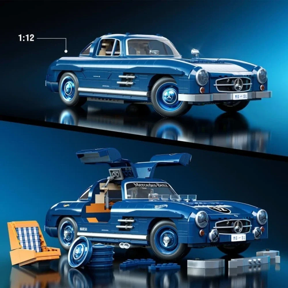 Mattel Brick Shop Hot Wheels Mercedes-Benz 300 SL Building Set 1600pcs | SEALED